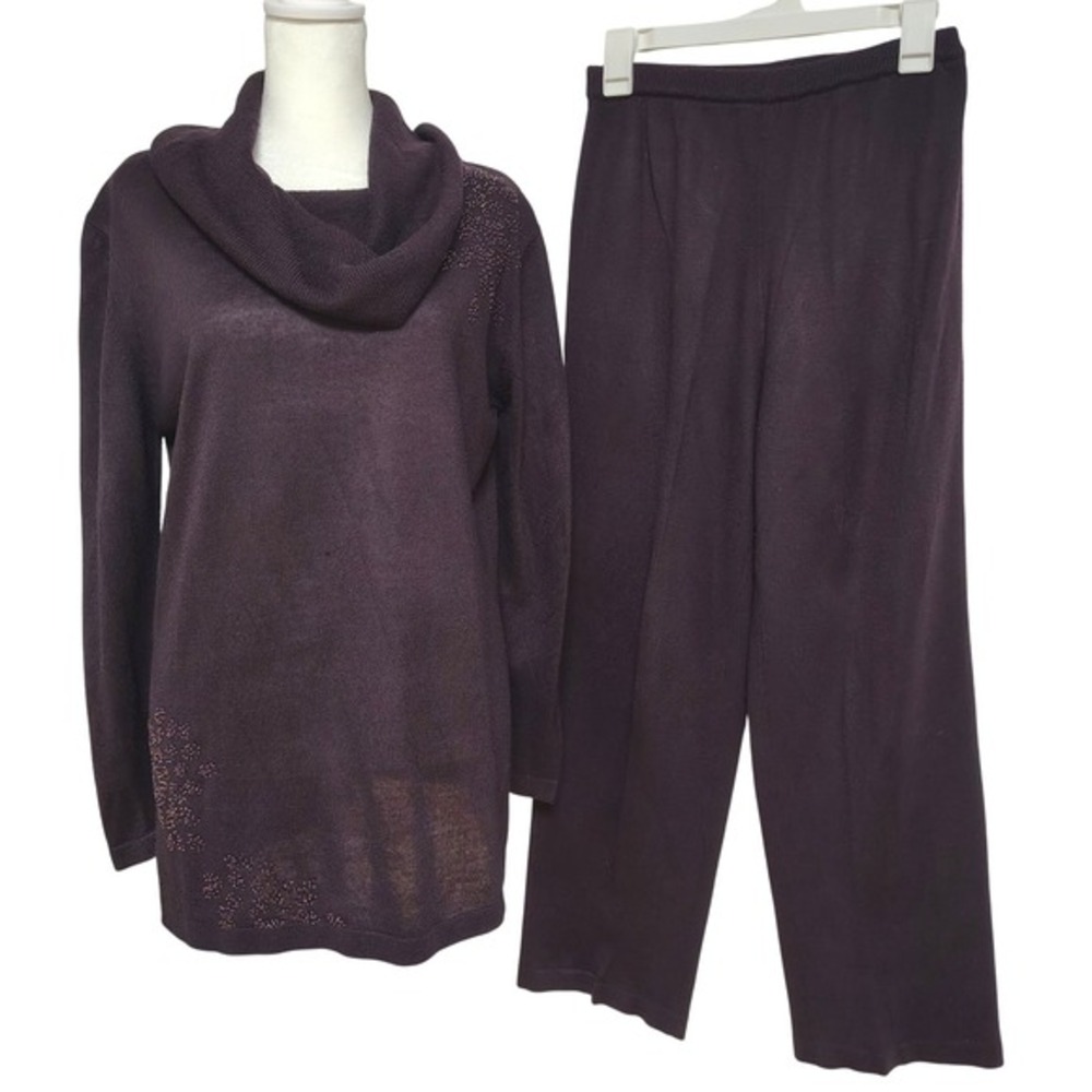 Vintage Twyla‎ & Blu Sweater Pants Set Petite Small Purple Embellished Oversized